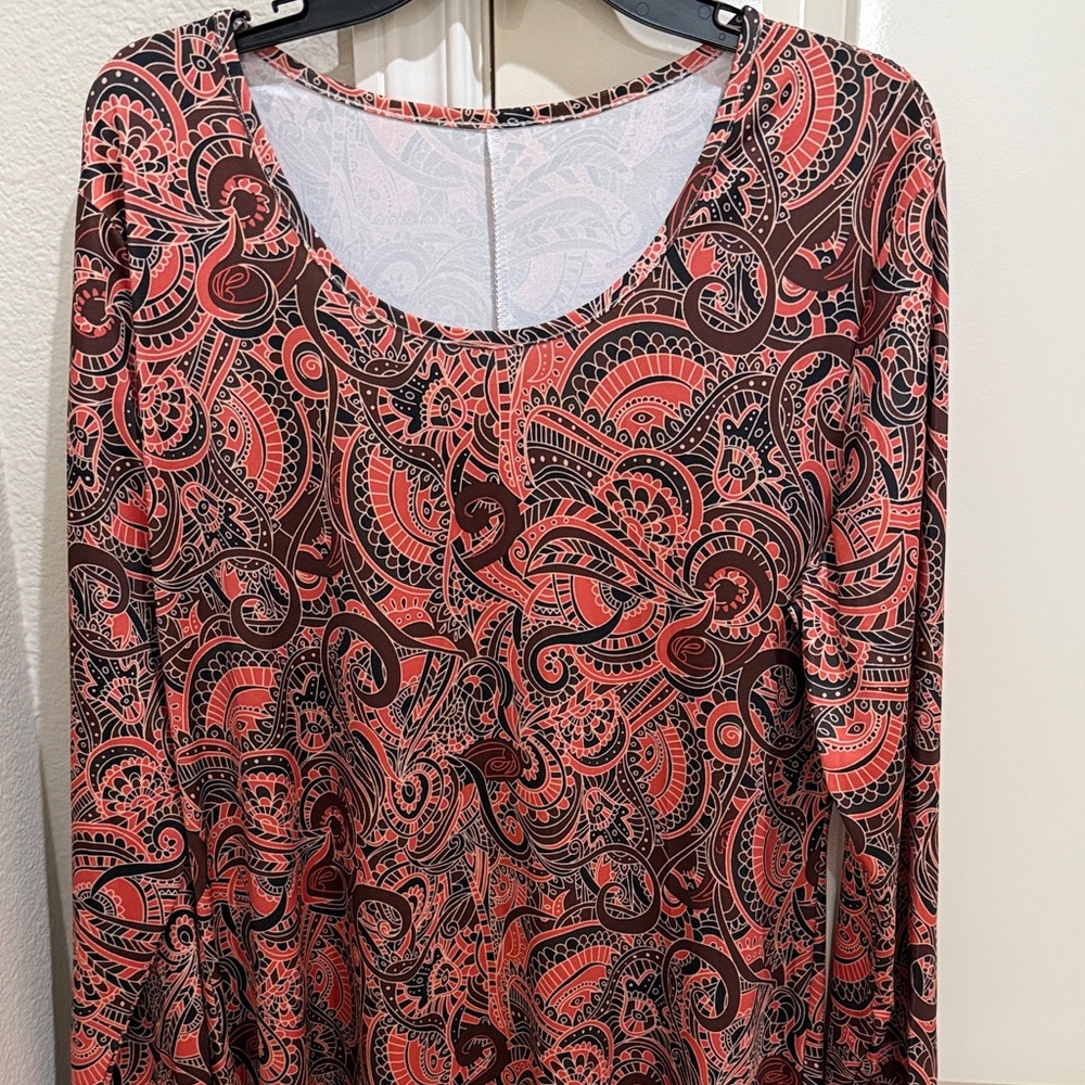 NWOT Paisley Long Sleeve Pullover Midi Dress XL, - Picture 2 of 5